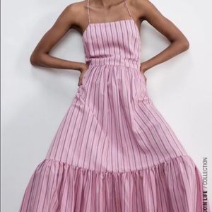 Zara pink stripe tiered maxi dress